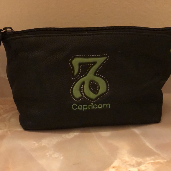 Wilsons Leather Zodiac Horoscope Capricorn Black Embroidered Cosmetic Bag - Picture 1 of 7